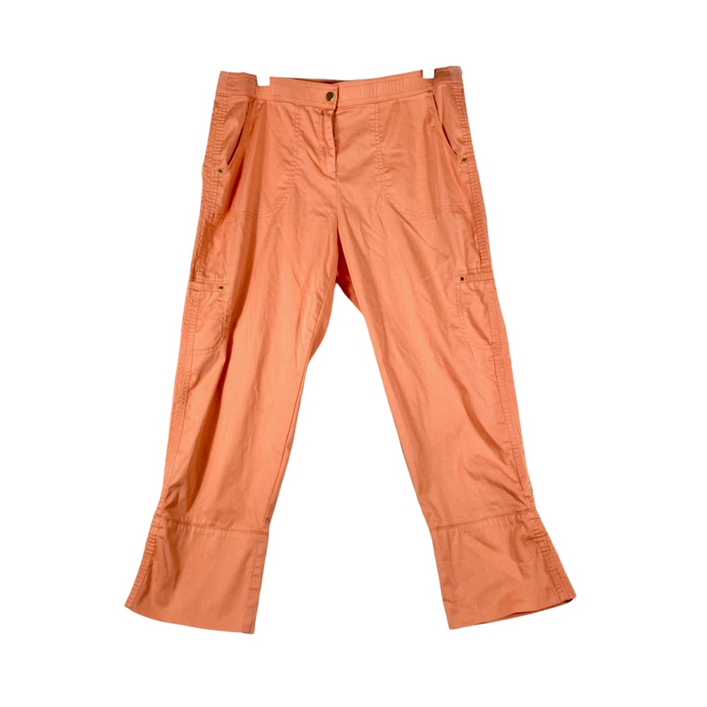 Chico's Zenergy Y2k Cargo Capri Utility Orange Sz 2.5 US 14 Roll Snap Hem Active